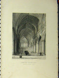 Original Old Antique Print Exeter Cathedral C1850 Nave Winkles 19th