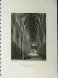 Original Old Antique Print Winchester Cathedral C1850 Nave Browne Winkles 19th