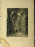 Original Old Antique Print C1850 Winchester Cathedral Bishop Fox Monument Choir