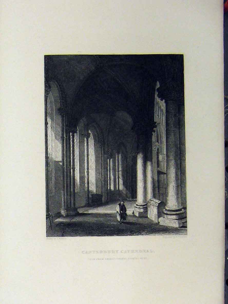Original Old Antique Print Canterbury Cathedral C1850 Trinity Chapel Winkles