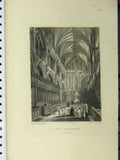 Original Old Antique Print C1850 Ely Cathedral Choir Music Winkles Victorian