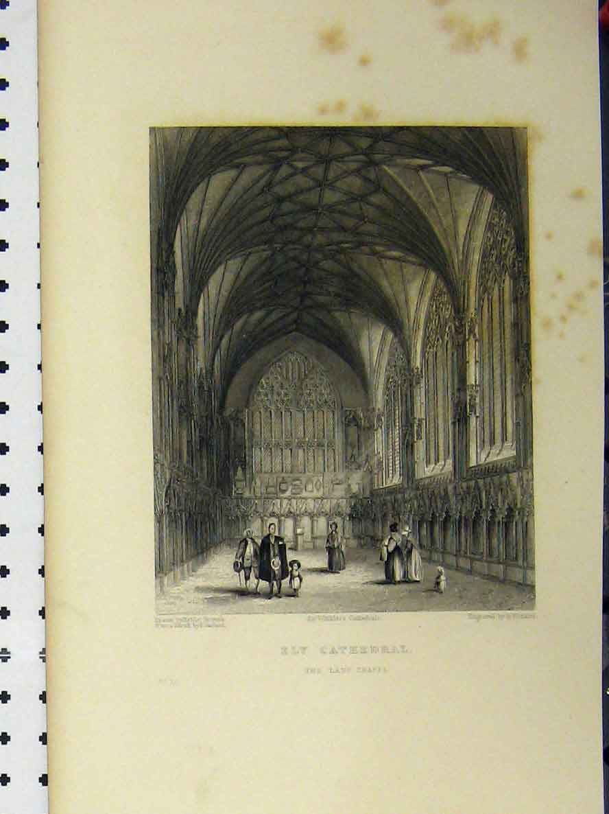 Original Old Antique Print C1850 Ely Cathedral Lady Chapel Winkles Victorian