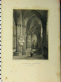 Original Old Antique Print C1850 Chichester Cathedral Northern Aisle Winkles