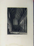 Original Old Antique Print Wells Cathedral Crypt C1850 Winkles 19th