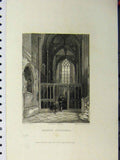 Original Old Antique Print C1850 Bristol Cathedral Winkles Salmon Victorian