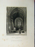 Original Old Antique Print Bristol Cathedral C1850 Ante Choir Winkles Victorian