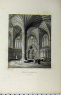 Original Old Antique Print C1850 Wells Cathedral Chapter House Winkles 19th
