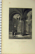Original Old Antique Print C1850 Chichester Cathedral View Prebytery Winkles