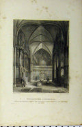 Original Old Antique Print Winchester Cathedral C1850 Waynfleet Beaufort Bishop