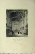 Original Old Antique Print Exeter Cathedral C1850 Chapter Room Winkles 19th