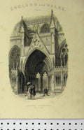 Original Old Antique Print C1850 Lincoln Cathedral South Entrance Winkles 19th