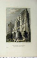 Original Old Antique Print C1850 Chichester Cathedral West Front Bell Tower