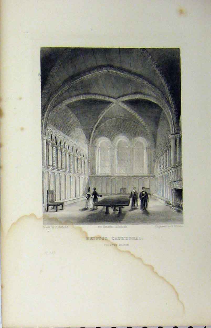 Original Old Antique Print Bristol Cathedral C1850 Chapter House Winkles 19th