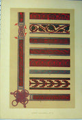 Original Old Antique Print C1882 Ninth Century Colour Design Stripes Victorian