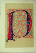 Old Antique Print Fourteenth Century C1882 Calligraphy Letter Colour Red 19th