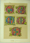 Original Old Antique Print C1882 Fourteenth Century Design Calligraphy Colour