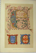 Original Old Antique Print C1882 Fifteenth Century Calligraphy Design Colour