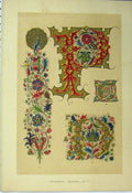 Original Old Antique Print Calligraphy Design Colour C1882 Fifteenth Century