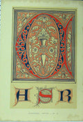 Antique Old Print Ref.281 C1882 Fourteenth Century Calligraphy Design Colour
