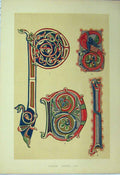 Original Old Antique Print Twelfth Century C1882 Calligraphy Colour Design 19th