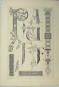 Original Old Antique Print Ninth Century C1882 Calligraphy Design Letters 19th
