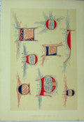 Original Old Antique Print C1882 Colour Calligraphy Letters Fourteenth Century