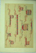 Original Old Antique Print Thirteenth Century Colour C1882 Calligraphy 19th