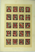 Original Old Antique Print C1882 Colour Sixteenth Century Calligraphy Letter