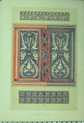 Original Old Antique Print Fourteenth Century Colour Pattern C1882 Purple 19th
