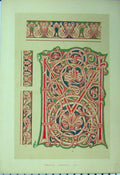 Old Antique Print C1882 Colour Design Twelfth Century Red Green Pattern 19th