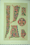 Original Old Antique Print Twelfth Century Colour Design C1882 Pattern 19th