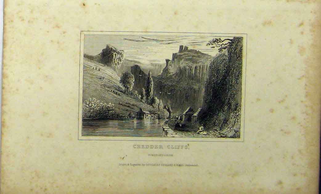 Original Old Antique Print C1848 View Chedder Cliffs Somersetshire Dugdales