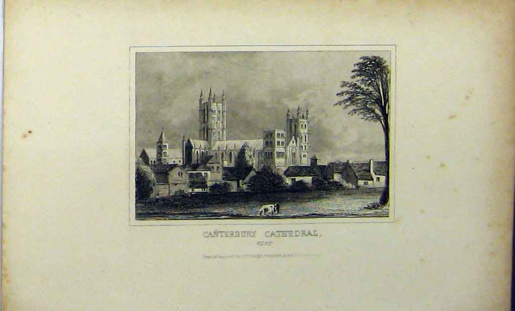 Original Old Antique Print C1848 View Canterbury Cathedral Kent Dugdales 19th