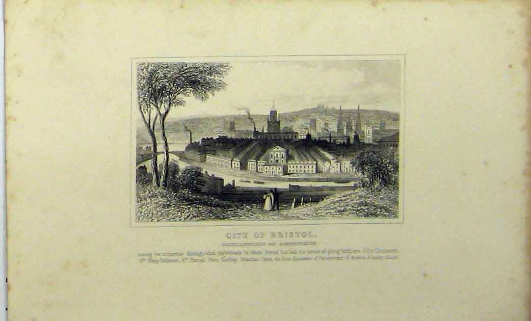 Original Old Antique Print C1848 City Bristol Somersetshire Dugdales Victorian