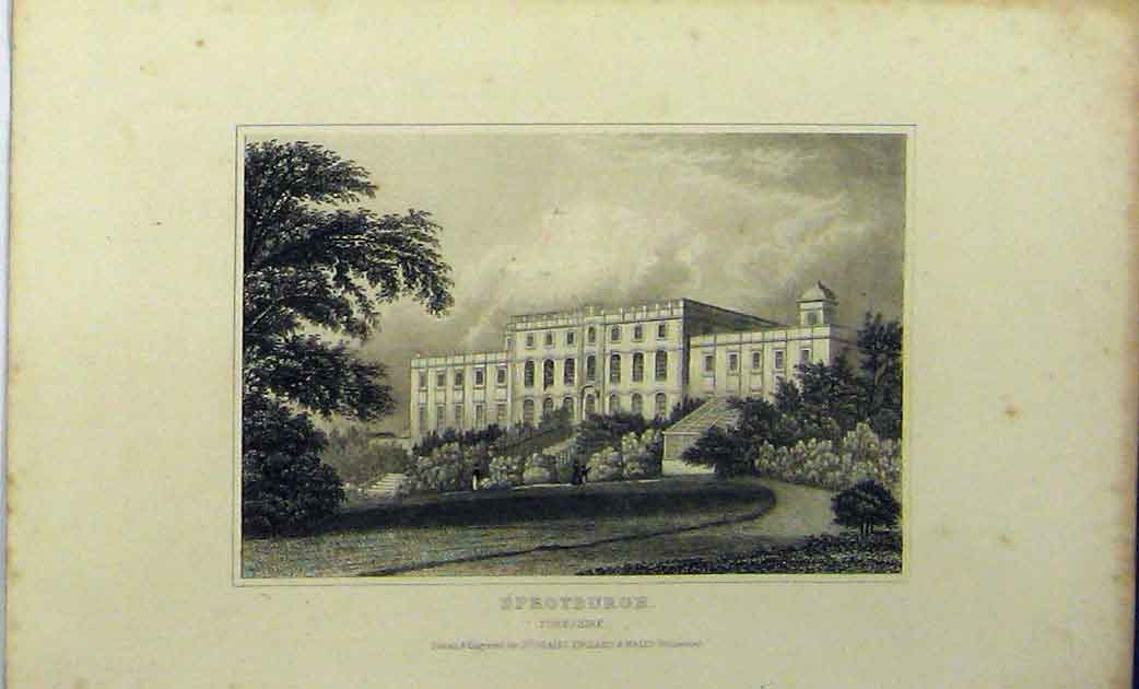Original Old Antique Print C1848 View Building Sprotburgh Yorkshire Dugdales