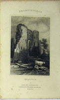 Original Old Antique Print C1848 Castel Ruins Ingestrie Country Scene Dugdales