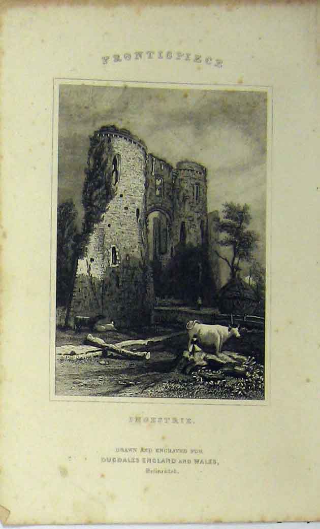 Original Old Antique Print C1848 Castel Ruins Ingestrie Country Scene Dugdales