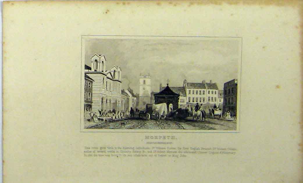 Original Old Antique Print View Morpeth Northumberland C1848 Street Scene 19th