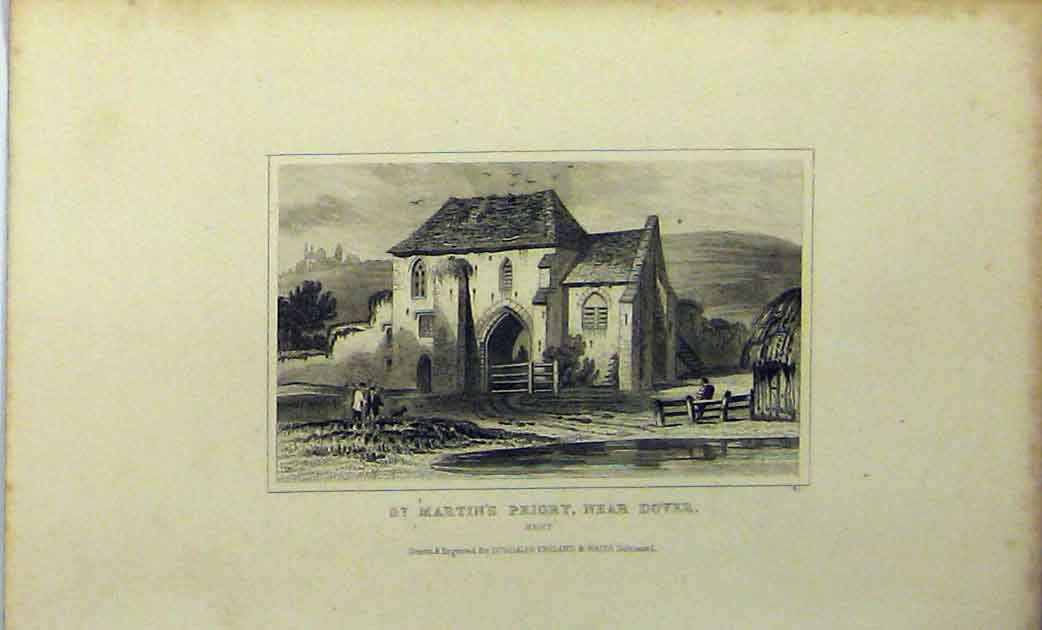 Original Old Antique Print St Martins Priory Dover Kent C1848 Dugdales 19th