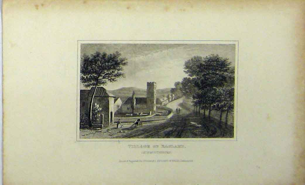 Original Old Antique Print View Village Ragland Monmouthshire C1848 Dugdales