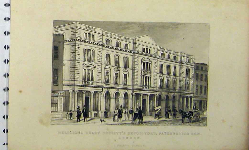 Original Old Antique Print C1848 Religious Tracy Society Repository Paternoster