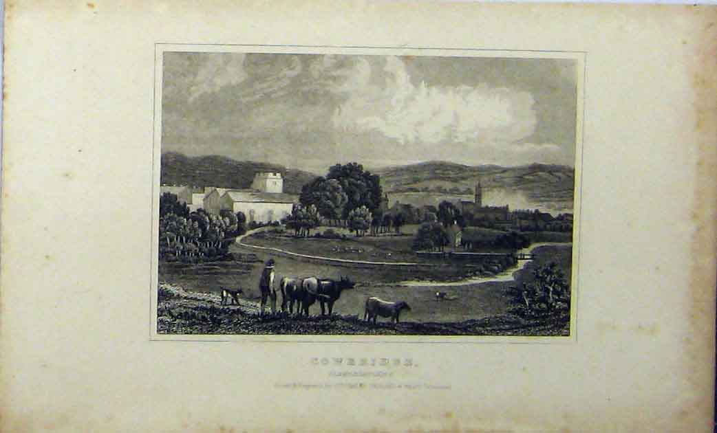 Original Old Antique Print View Cowbridge Glamorganshire C1848 Dugdales 19th