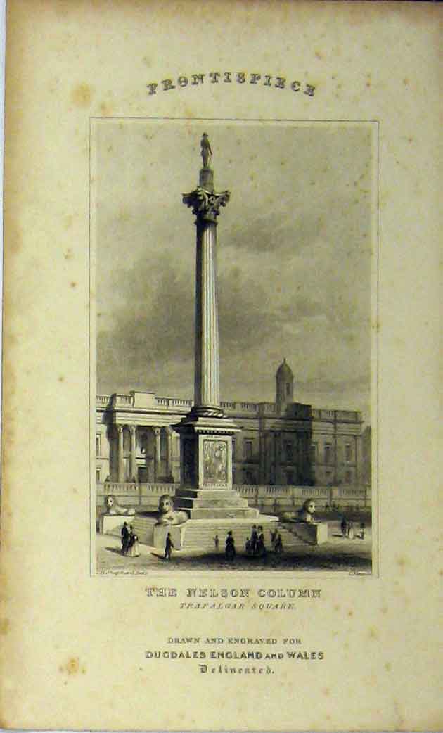 Original Old Antique Print View Nelson Column Trafalgar Square C1848 London