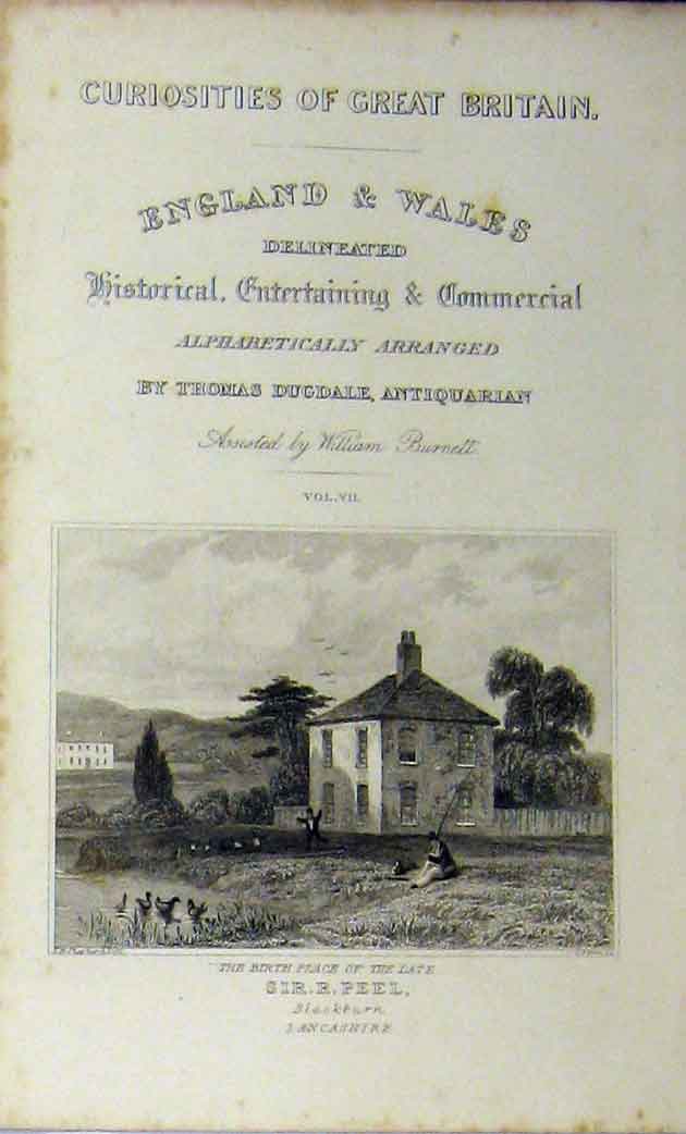 Old Antique Print Birth-Place Sir Peel Blackburn Lancashire C1848 Dugdale 19th