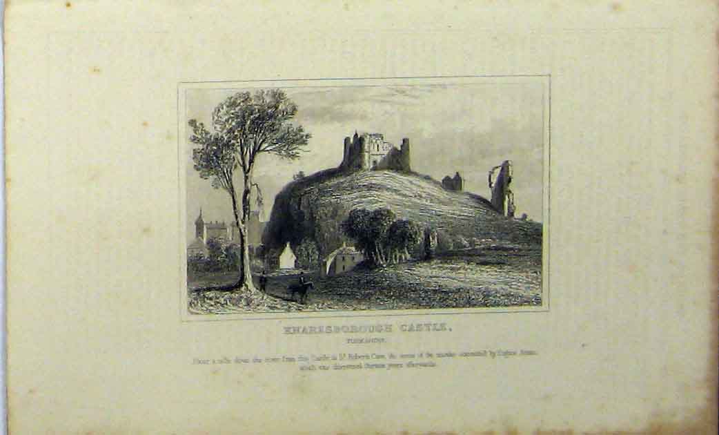Original Old Antique Print C1848 View Knaresborough Castle Yorkshire Dugdales