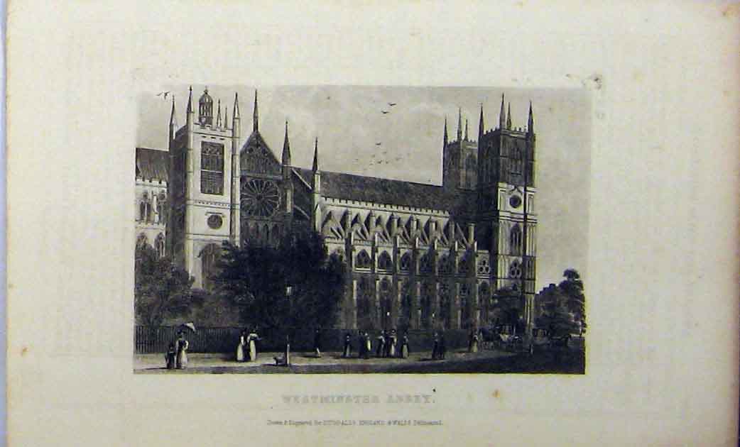 Original Old Antique Print View Westminster Abbey C1848 Building Dugdales 19th