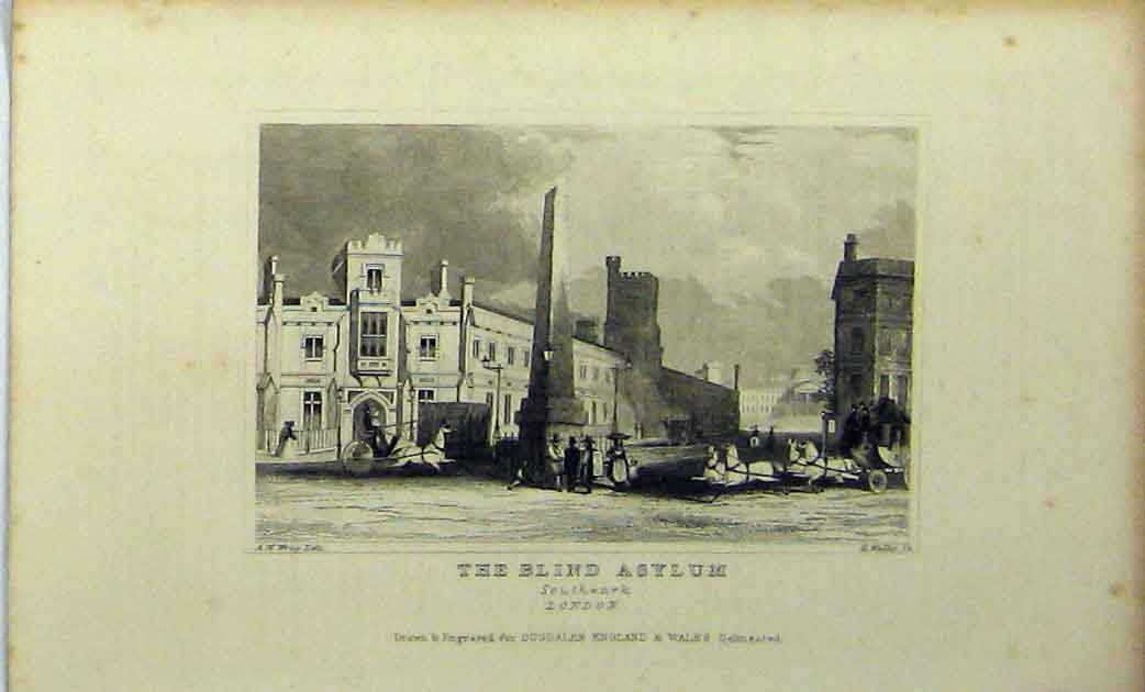 Original Old Antique Print View Blind Asylum Southwark London C1848 Dugdales