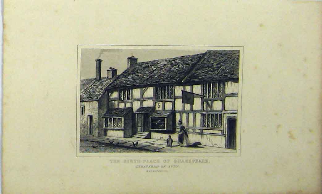 Old Antique Print Statford-On-Avon Birth-Place Shakspeare C1848 Dugdales 19th