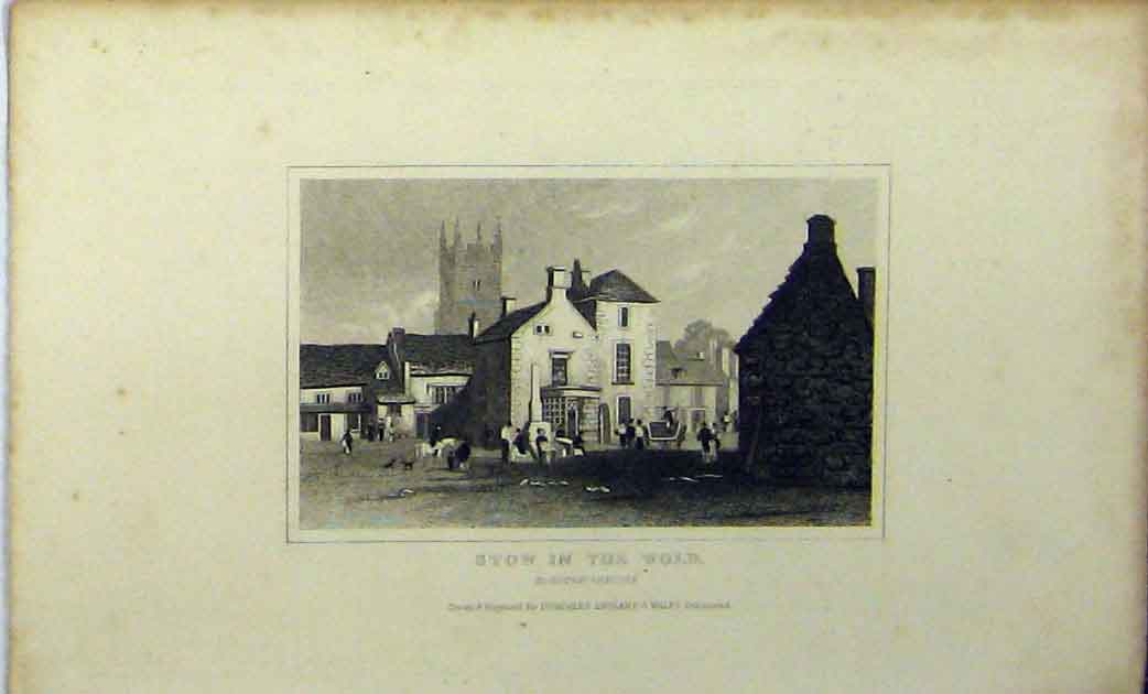 Original Old Antique Print C1848 Stow WScene Gloucestershire Dugdales Victorian