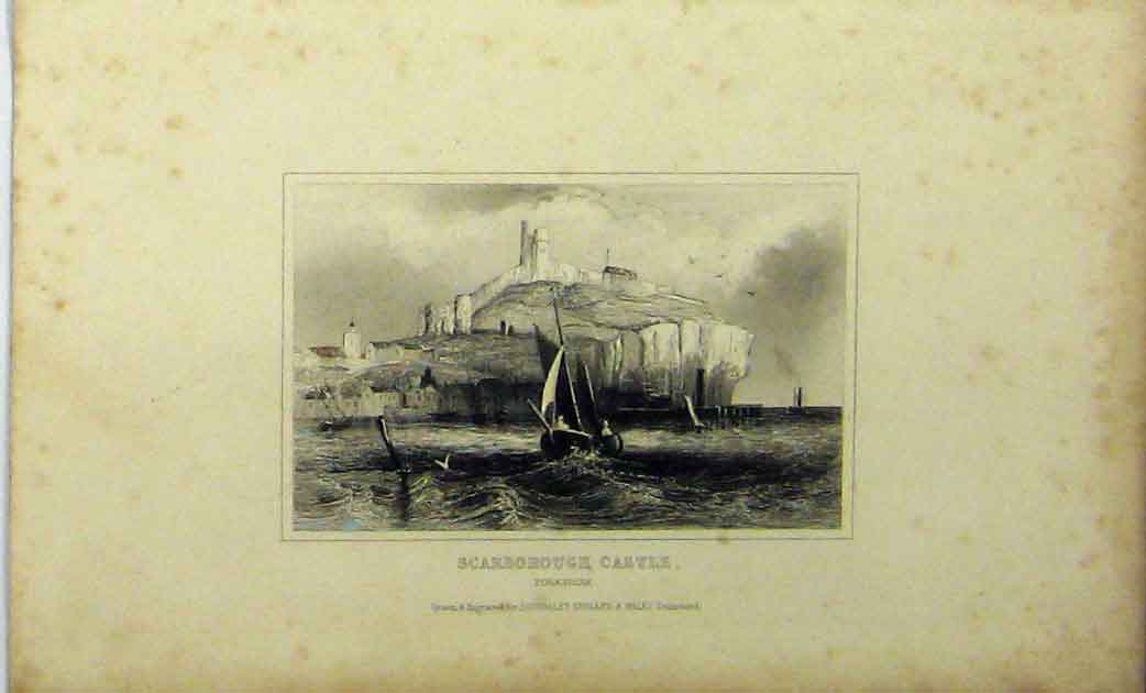 Old Antique Print Scarborough Castle Yorkshire C1848 Ships Sea Dugdales 19th